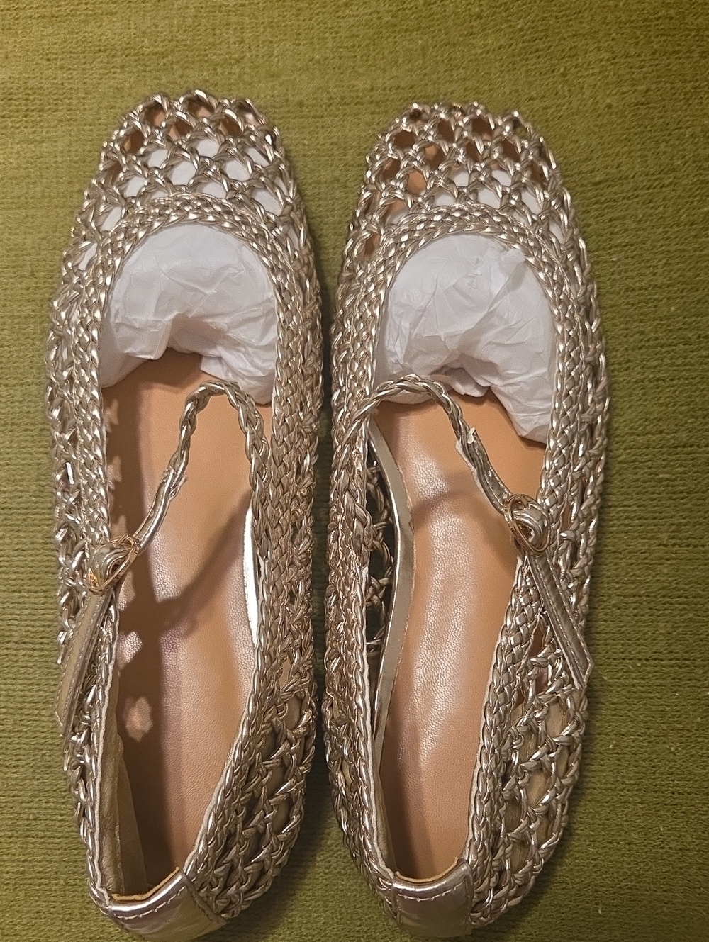 Woven Metallic Gold Ballet Flats with Bow